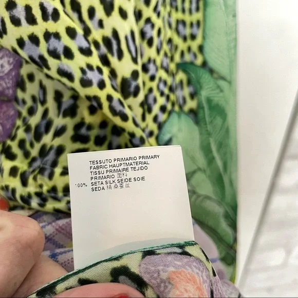 Just Cavalli 1990s Green Pink Multicolored floral Silk Tunic Kaftan Top dress - Picture 8 of 16